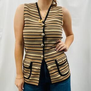 Vintage striped button down long knit sweater vest